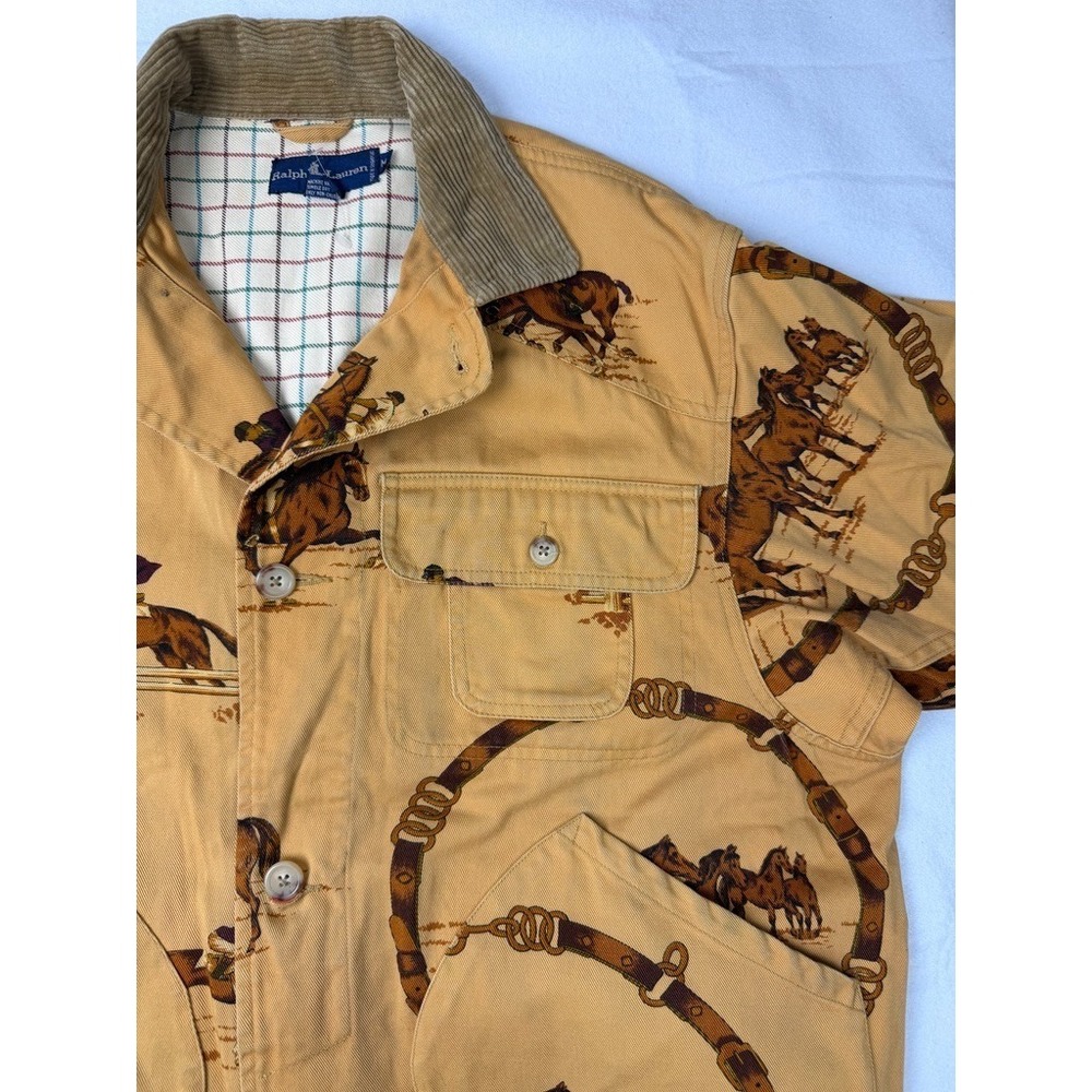 Vintage Ralph Lauren Polo Equestrian Print Chore Jacket Tan M - READ - Picture 4 of 16
